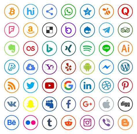 Icons Social Media Colors Vectors Eps10 Editorial Photo Illustration
