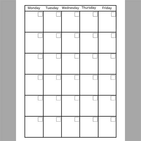 Printable Calendar Five Day Blank Template Digital Download Etsy