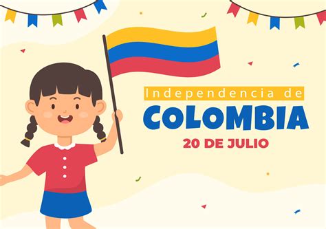 20 De Julio Independencia De Colombia Cartoon Illustration With Flags