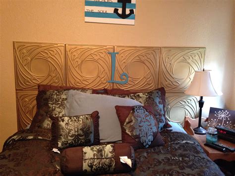 Diy headboard with faux tin tiles 20x20inch foam paintedfoam faux tile headboard with images small bedroom decorfaux tiled headboard this is a very inexpensive way to makediy headboard made from styrofoam ceiling tiles hand. Diy foam headboard- cheap!! | Cheap headboard, Foam ...