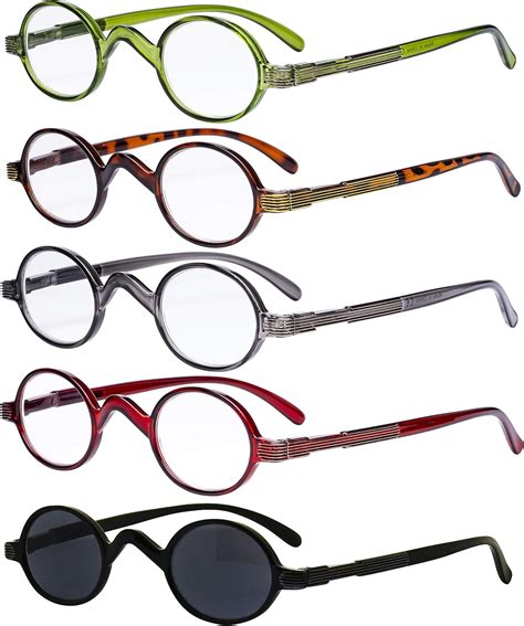 5 Pack Eyekepper Spring Temple Vintage Mini Small Oval Round Reading Glasses Include Sunshine
