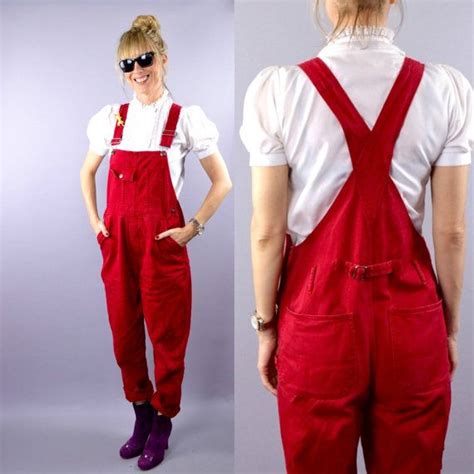 Womens Vintage Red Overalls Etsy Red Overalls Romper Long Pants