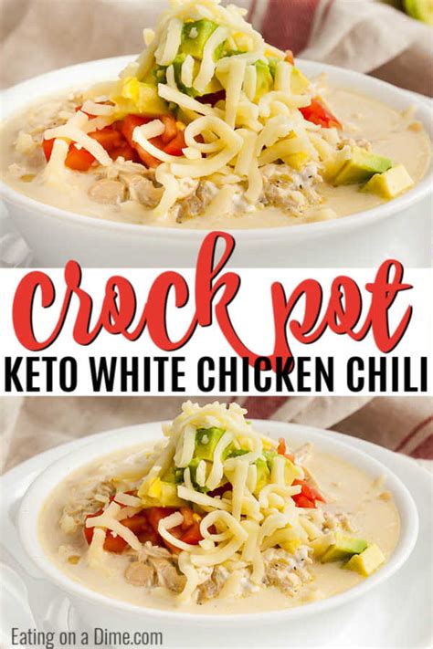You don't have to slave away at the stove all day to get a really comforting homemade keto dinner on the table quickly. Crock pot Keto White Chicken Chili Recipe - best keto chili