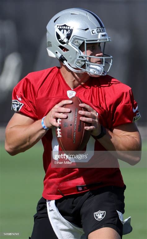Quarterback Chase Garbers Of The Las Vegas Raiders Practices During