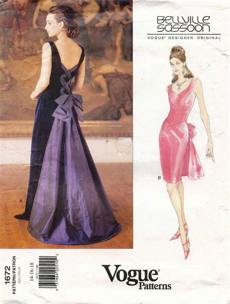 Vogue Designer Orig Misses Dress Bellville Sassoon Pattern 1672 14 18