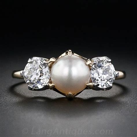 Antique Natural Pearl And Diamond Ring