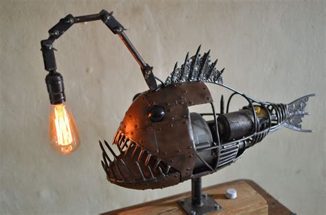 Angler Fish Metal Sculpture Mechanical Art Upcycled Art Metal Sculpture