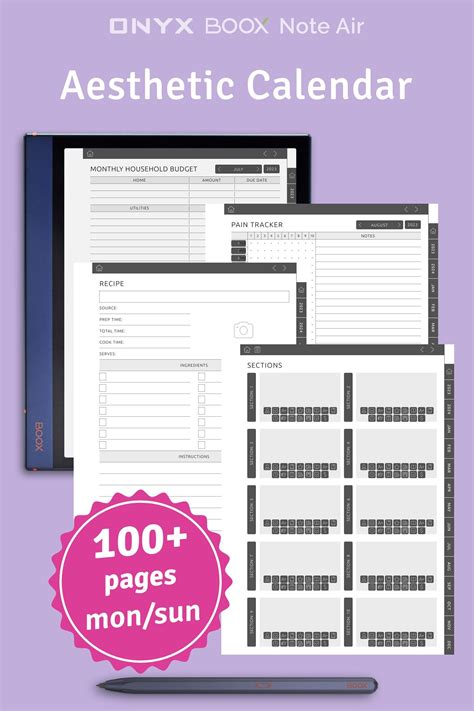 Boox Note Aesthetic Calendar Hyperlinked Pdf Digital Planner Planner