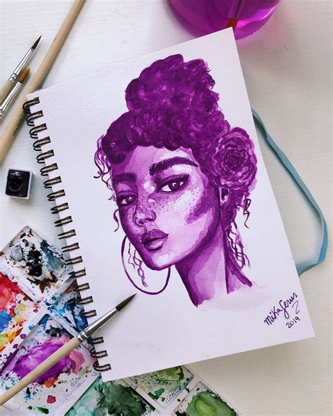 Mikaela Serur 🍍 On Instagram “pintando Com Só Uma Cor De Aquarela 🥺💜