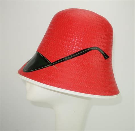 Red Straw Bucket Beach Hat With Built In Sunglasses C 1960 At 1stdibs Bucket Hat With Built