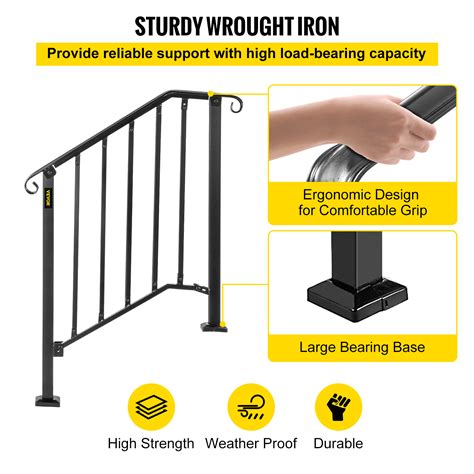 Vevorbrand Handrail For Stairs Fits 2 Or 3 Steps Outdoor Wrought Iron