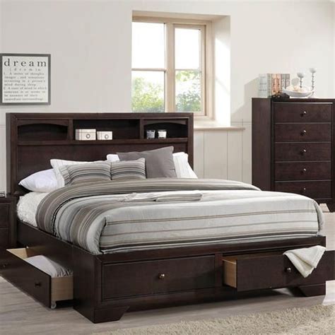 Rich Espresso Finish King Bed With Storage In 2021 Bed Frame With