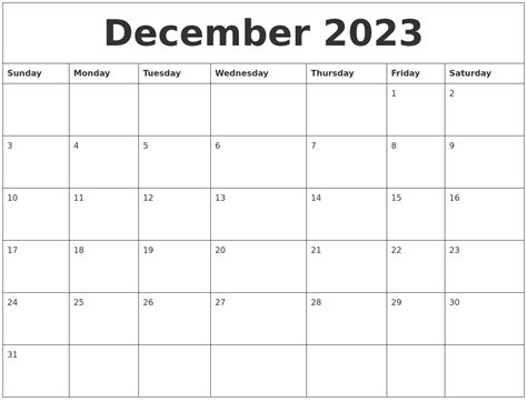 December 2023 Print Online Calendar