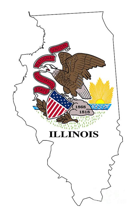 Illinois Outline Map And Flag Digital Art By Bigalbaloo Stock Fine