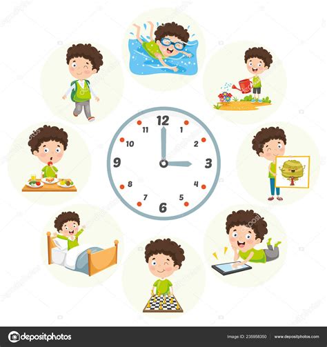 Vector Illustration Kids Daily Routine Activities — Stock Vector