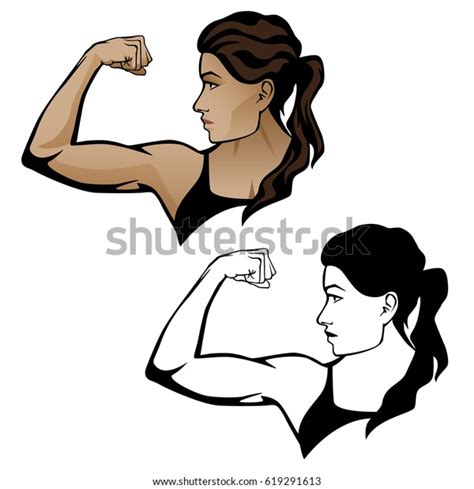 Female Fitness Woman Flexing Arm Illustration Stock Vector Royalty