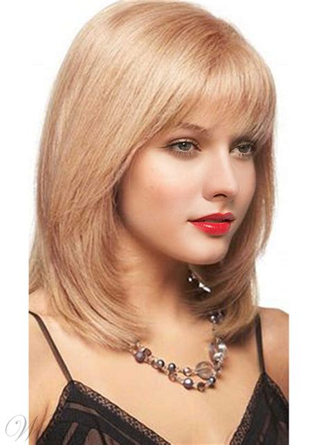 Then what about flip hairstyles similar to this naughtily layered and feathered blonde bob? Full Bang Shoulder Length Layered Cut Human Hair Blend ...