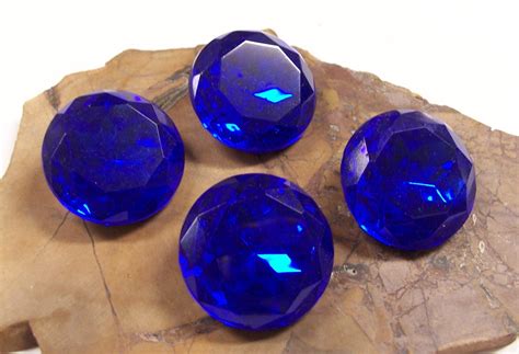 Vintage Dark Blue Glass Jewels Gems Cabs Four 4 25mm By Punksrus