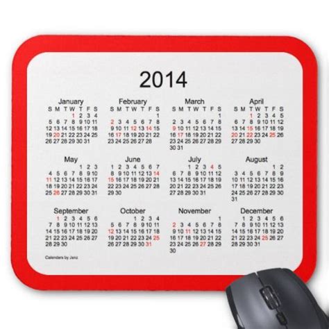 2014 Holiday Calendar Mouse Pad Custom Design From Calendars By Janz