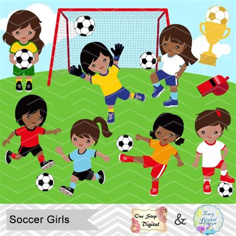 Instant Download African American Soccer Girls Clipart