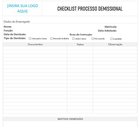 Modelo De Checklist Word Departamento Pessoal Documentos