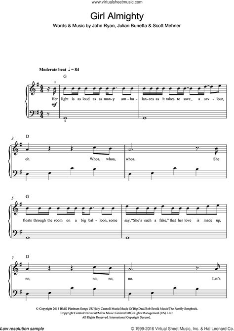 Girl Almighty Sheet Music For Voice Piano Or Guitar Pdf