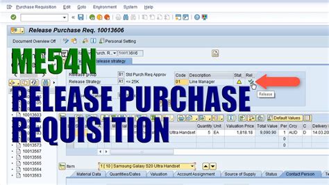 Sap Transaction Me54n Release Purchase Requisition Youtube