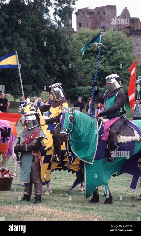 Medieval Jousting Tournament Re Enactment Knights On Horses At