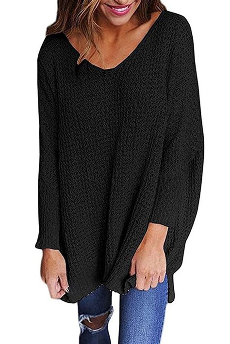 Black Oversized Long Sleeve Knitted V Neck Sweater Oversized Sweater