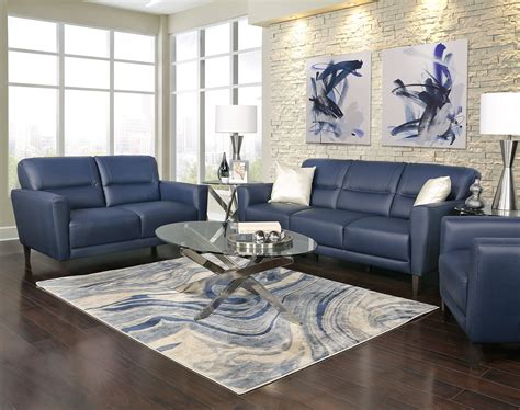 Jasper Blue 3 Piece Leather Living Room Kanes Furniture Blue