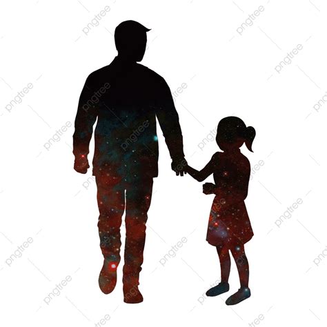 Vater Und Tochter Halten Sich An Den Händen Silhouette Vatertag Vater