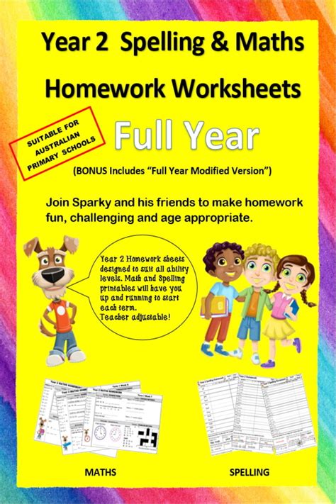 Year 2 Homework Bundle Full Year Math And Spelling Australian