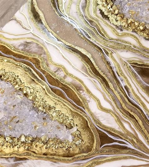 Large Geode Painting White And Gold Geode Wall Painting