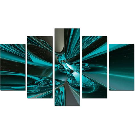 Extra Large Teal Abstract Canvas Prints 5 Piece