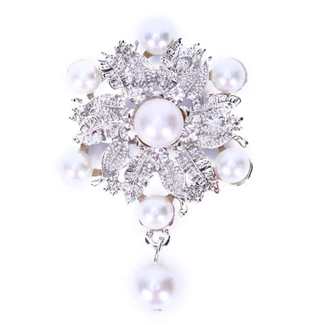Elegant Simulated Pearl Wedding Bridal Brooch Pins Silver Color