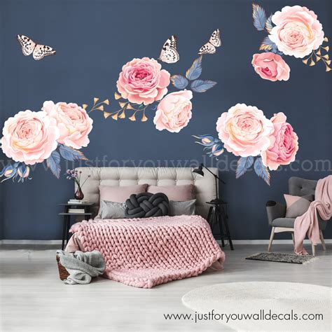 Floral Wall Decals Pink Garden Roses Flower Wall Decals Wall Decals