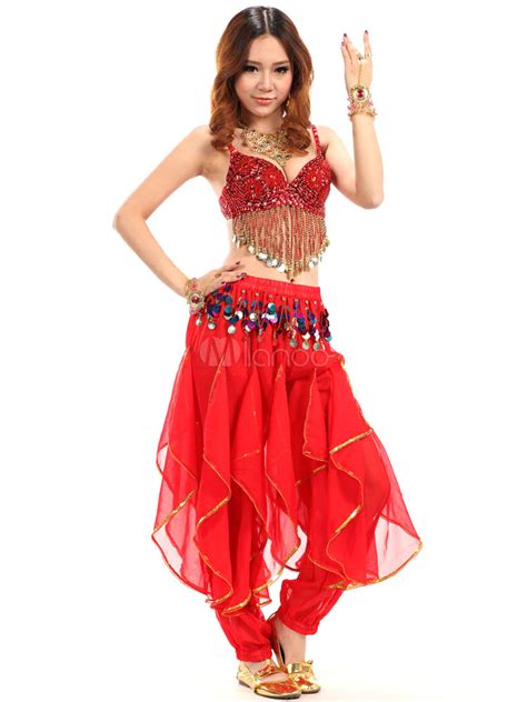 Belly Dance Costume Fashion Rose Red Chiffon Bollywood Dance Dress For