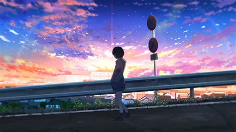 Download Wallpaper 3840x2160 Girl Alone Road Anime Art Cartoon 4k
