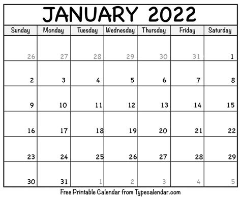 January 2022 Calendars