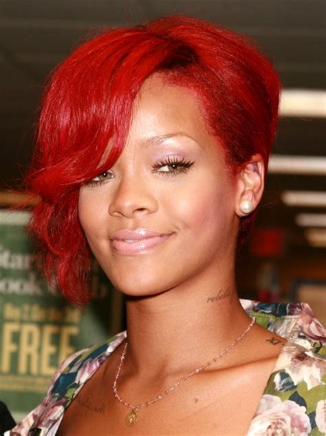No 18 Bright Red And Shaved At The Sides Top 20 Rihanna Hairstyles