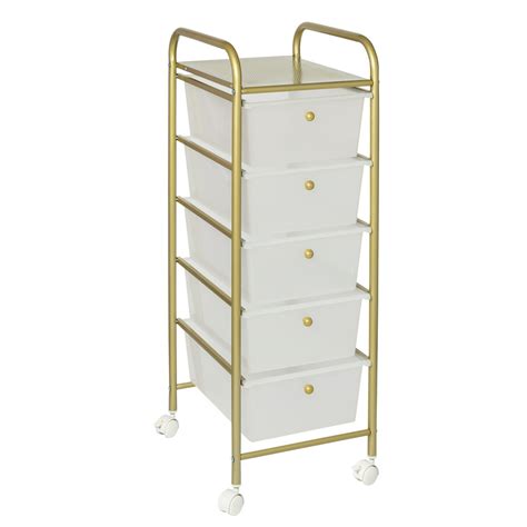 5 Drawer Rolling Storage Cart With Plastic Drawers Gold