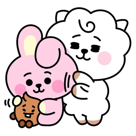 BTS BT RJ With Cooky And Shooky Hugs Sticker Sticker Mania