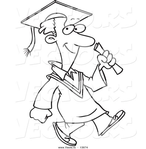 Vector Of A Happy Cartoon Graduate Boy Walking Coloring Page Outline