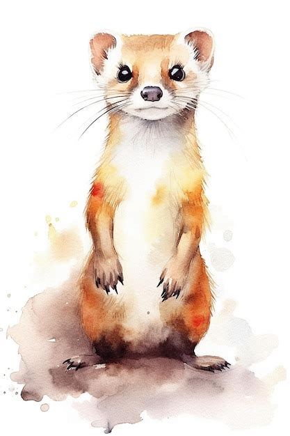 Premium Ai Image Weasel Watercolor Clipart Cute Isolated On White