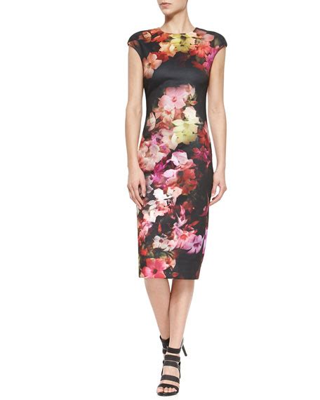 ted baker london cascading floral cap sleeve sheath dress