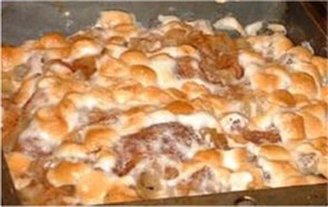 Candied yams and marshmallows, recipe, preheat oven to 400 degrees f (200 degrees c).roast whole yams in preheated oven until heated through but not quite tender, 35 to 40 minutes. Marshmallow Yams Recipe - Food.com
