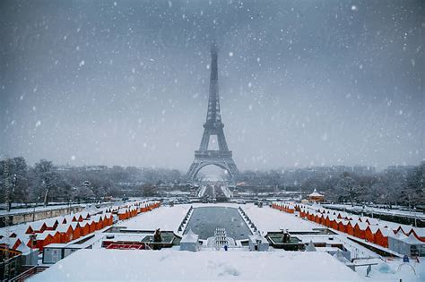 Eiffel Tower In Paris France During A Snow Blizzard By Ivan Bastien