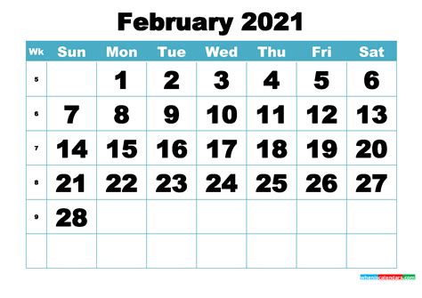 Feb 2021 Calendars Free Printable Calendar Template 2022