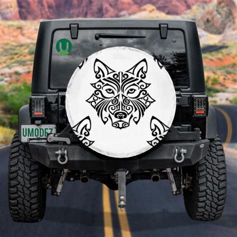 Wolf Head Stylized Maori Face Tattoo Spare Tire Cover Jeep Tire