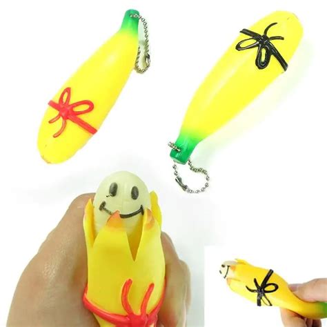 fun cute rubber banana squeeze toys banana shape keychain practical jokes stress reliever